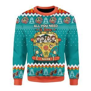 All You Need Is Love Hippie Ugly Christmas Sweater US3307 - Chow Down Movie Store