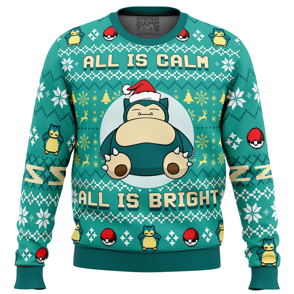 All is Calm All Bright Snorlax Pokemon Ugly Christmas Sweater - Chow Down Movie Store