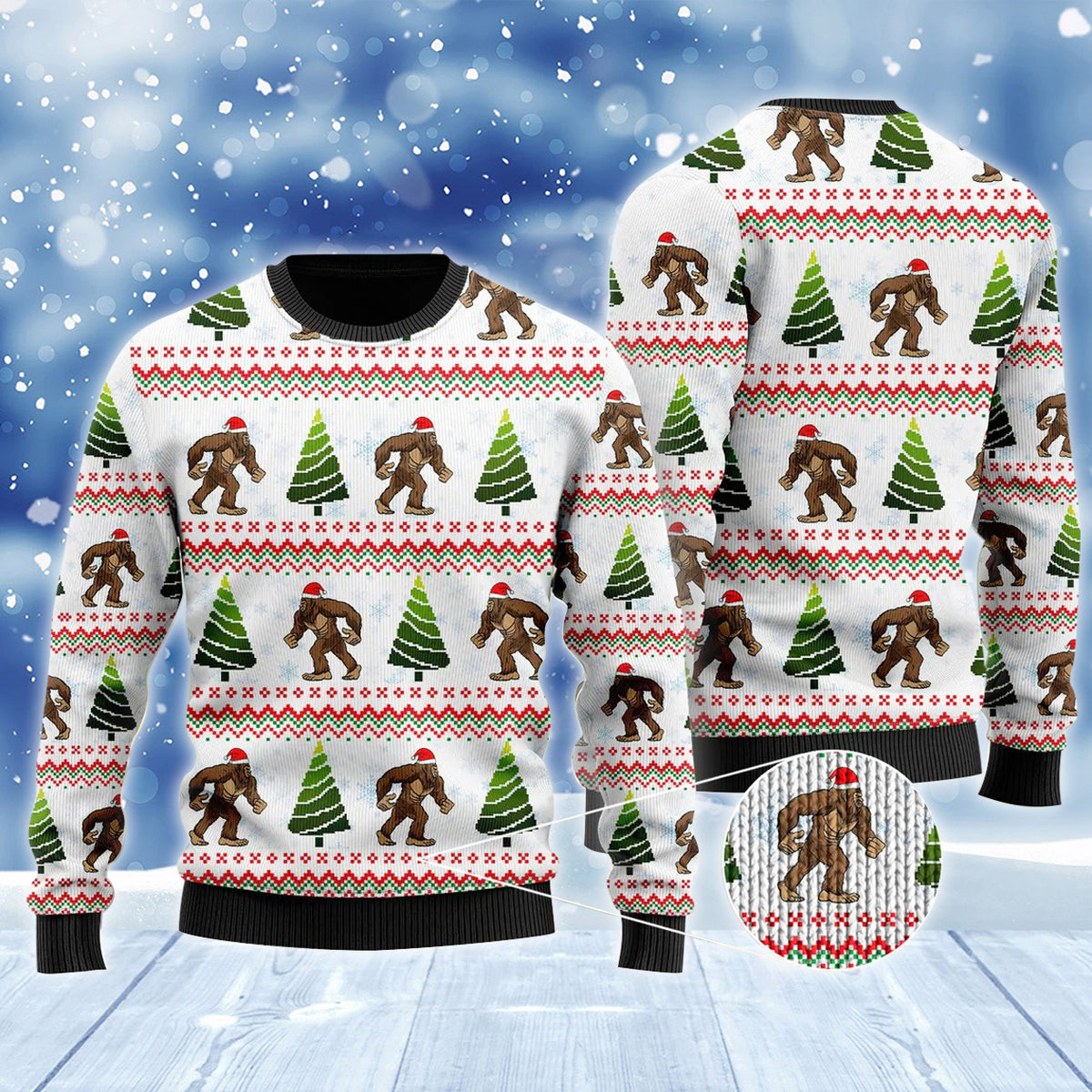 Amazing Bigfoot Christmas Tree Ugly Sweater - Chow Down Movie Store