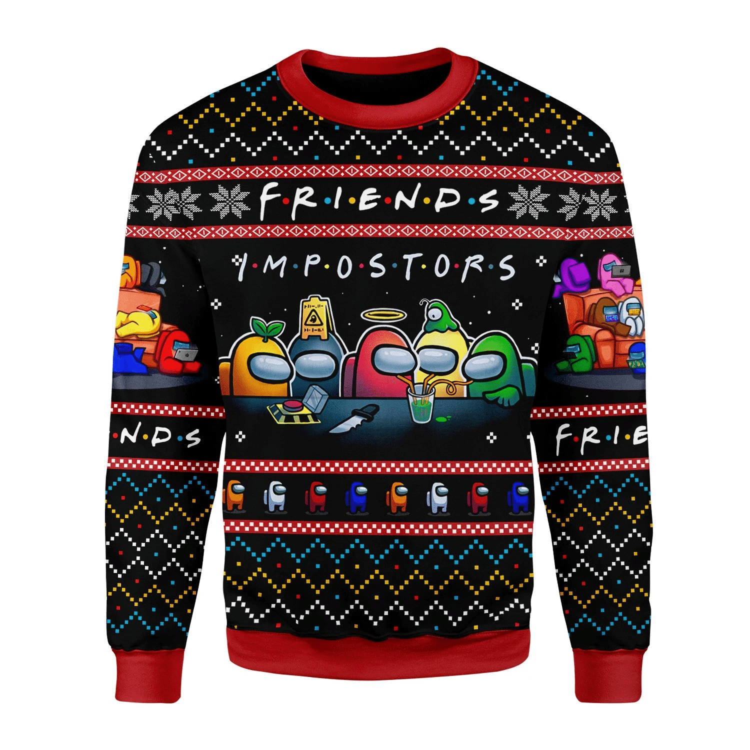 Among Us Imposter Friends Ugly Sweater, Among Us Imposter Friends Christmas Sweater, Among Us Gift, Among Us Imposter Friends Shirt - Chow Down Movie Store