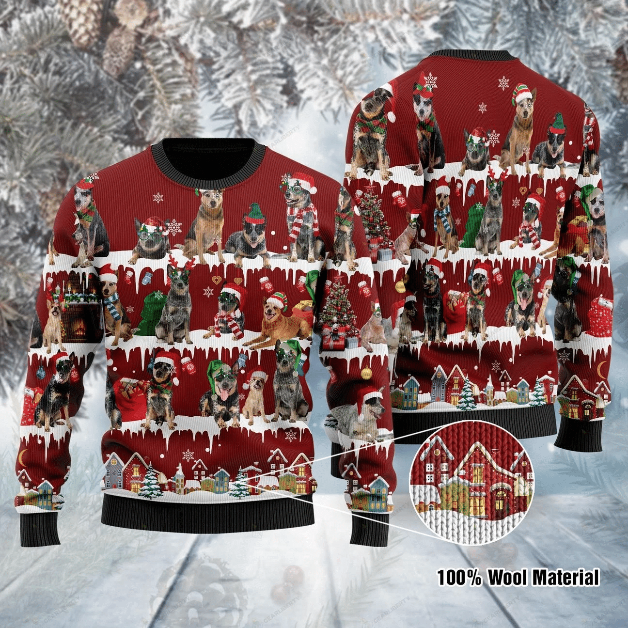 Australian Cattle Ugly Christmas Sweater - Chow Down Movie Store