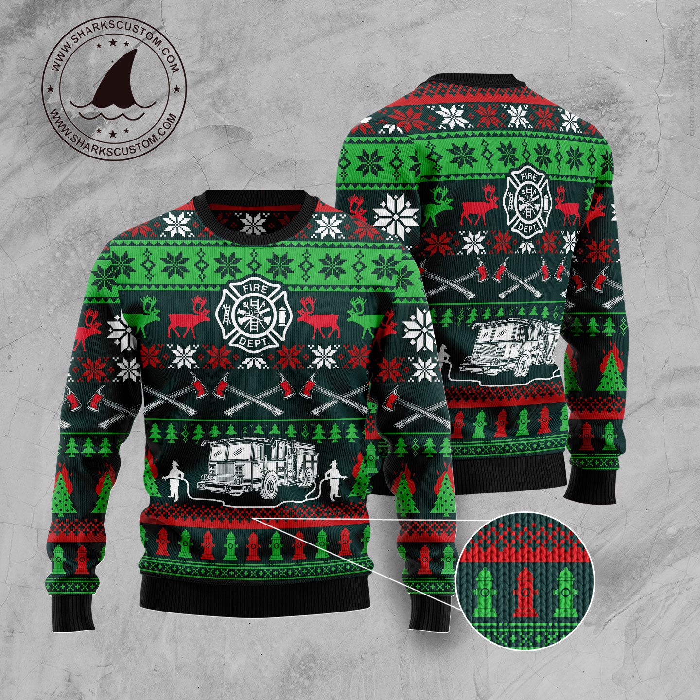 Awesome Firefighter Ugly Christmas Sweater - Chow Down Movie Store