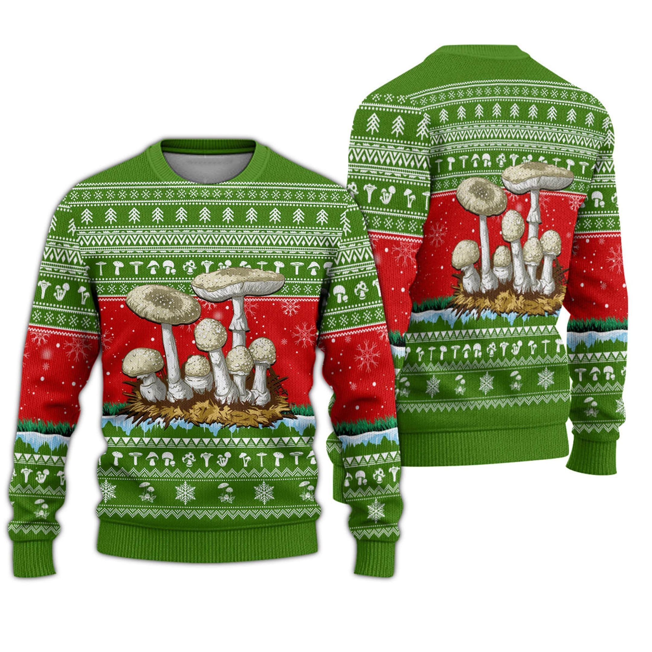 Awesome Mushroom Ugly Christmas Sweater - Chow Down Movie Store