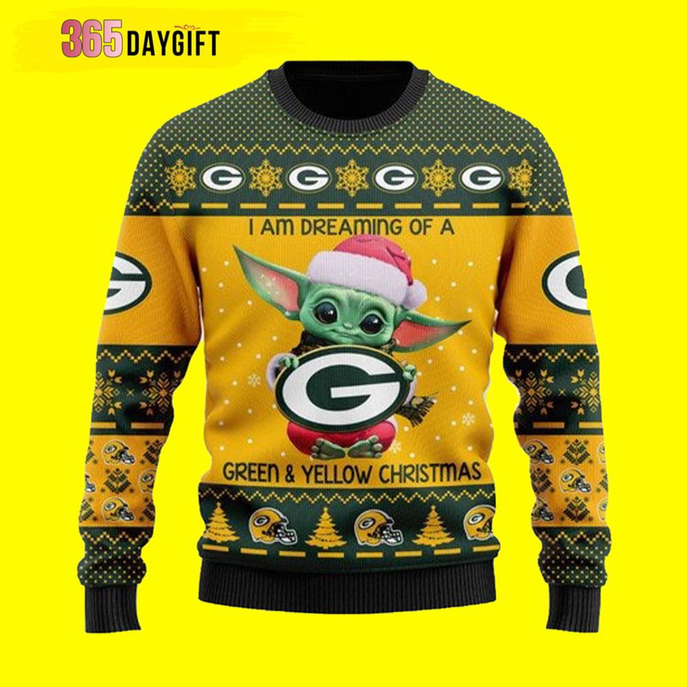 Baby Yoda Green Bay Packers Ugly Christmas Sweater - Chow Down Movie Store