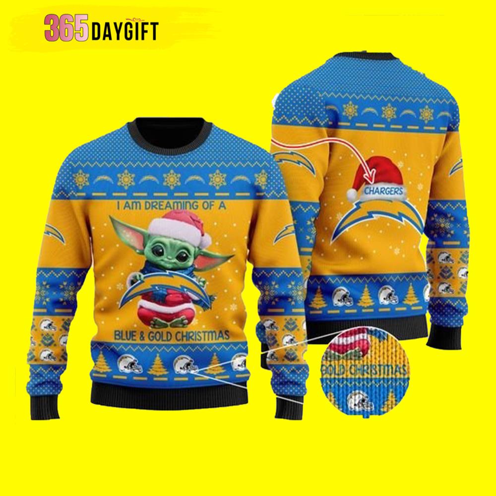 Baby Yoda Los Angeles Chargers Green Bay Packers Ugly Christmas Sweater - Chow Down Movie Store