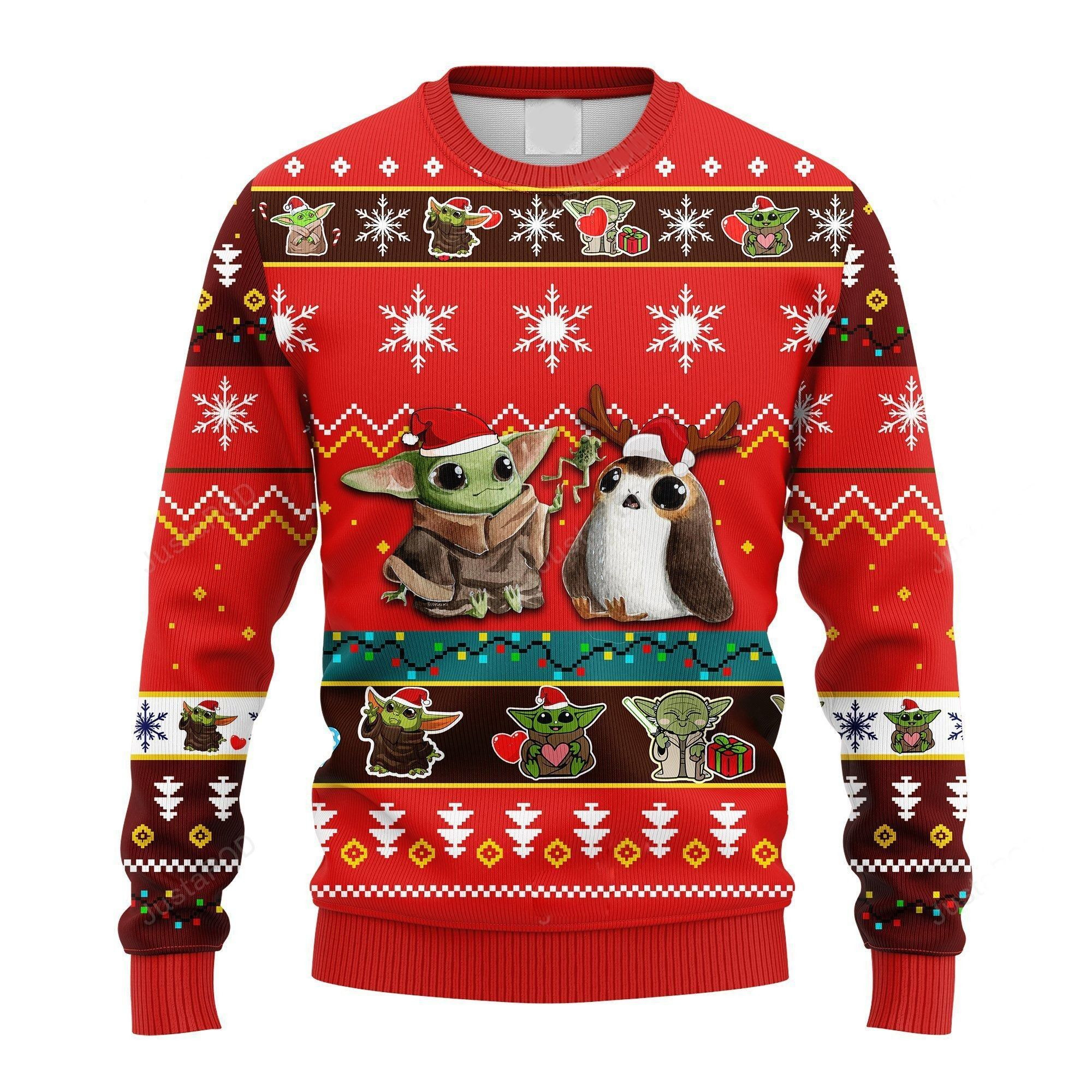 Baby Yoda Ugly Sweater, Baby Yoda Dark Vader Christmas Sweater - Chow Down Movie Store