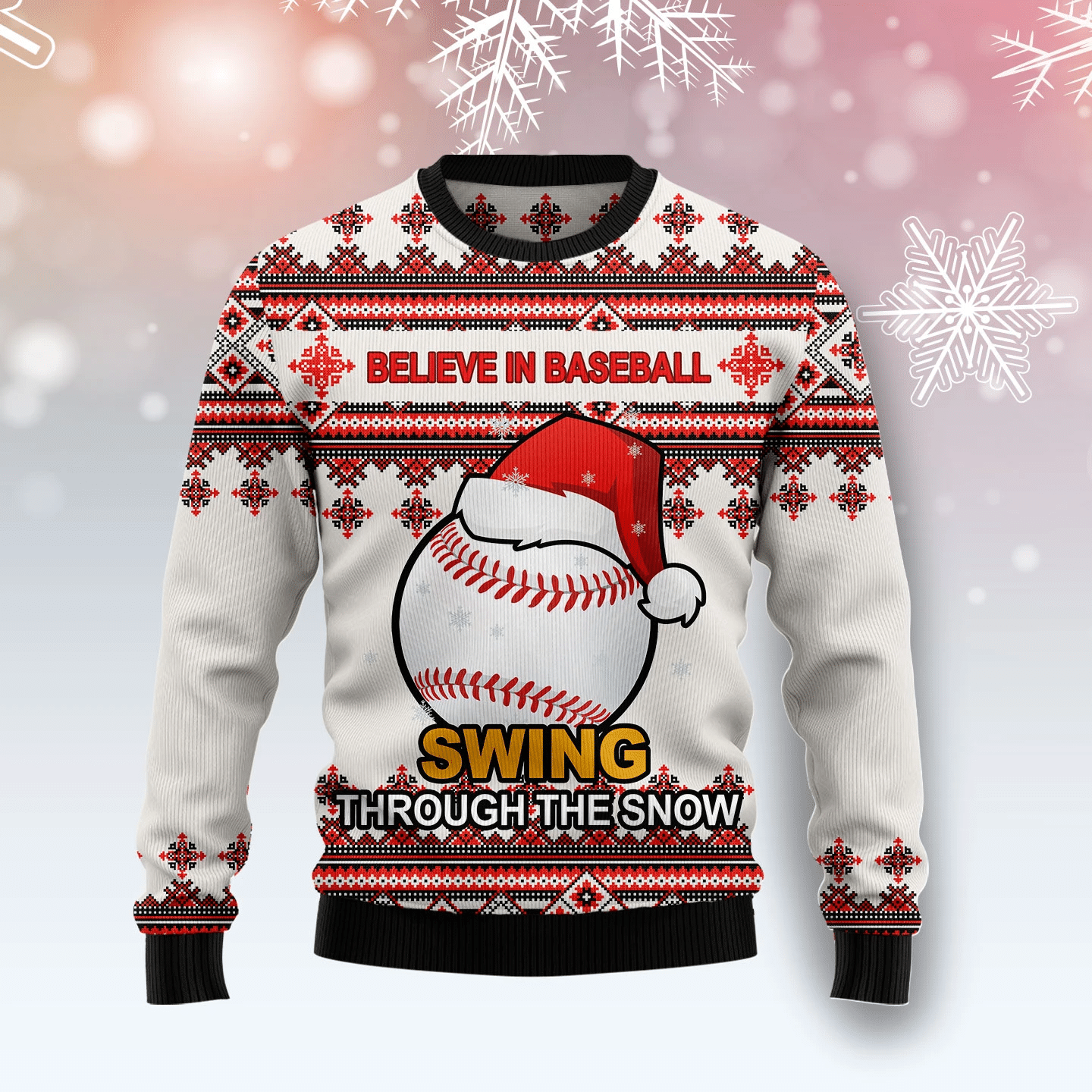 Baseball Santa Hat Ugly Christmas Sweater - Chow Down Movie Store