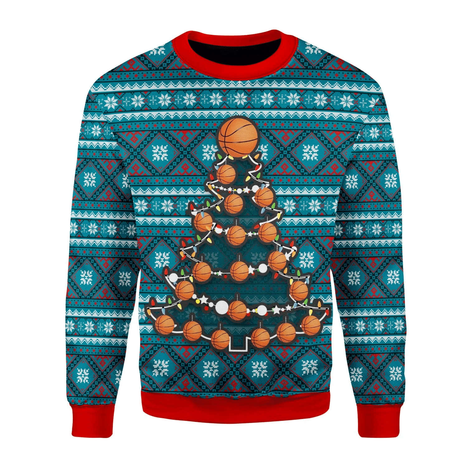 Basketball Christmas Tree Ugly Christmas Sweater - Chow Down Movie Store