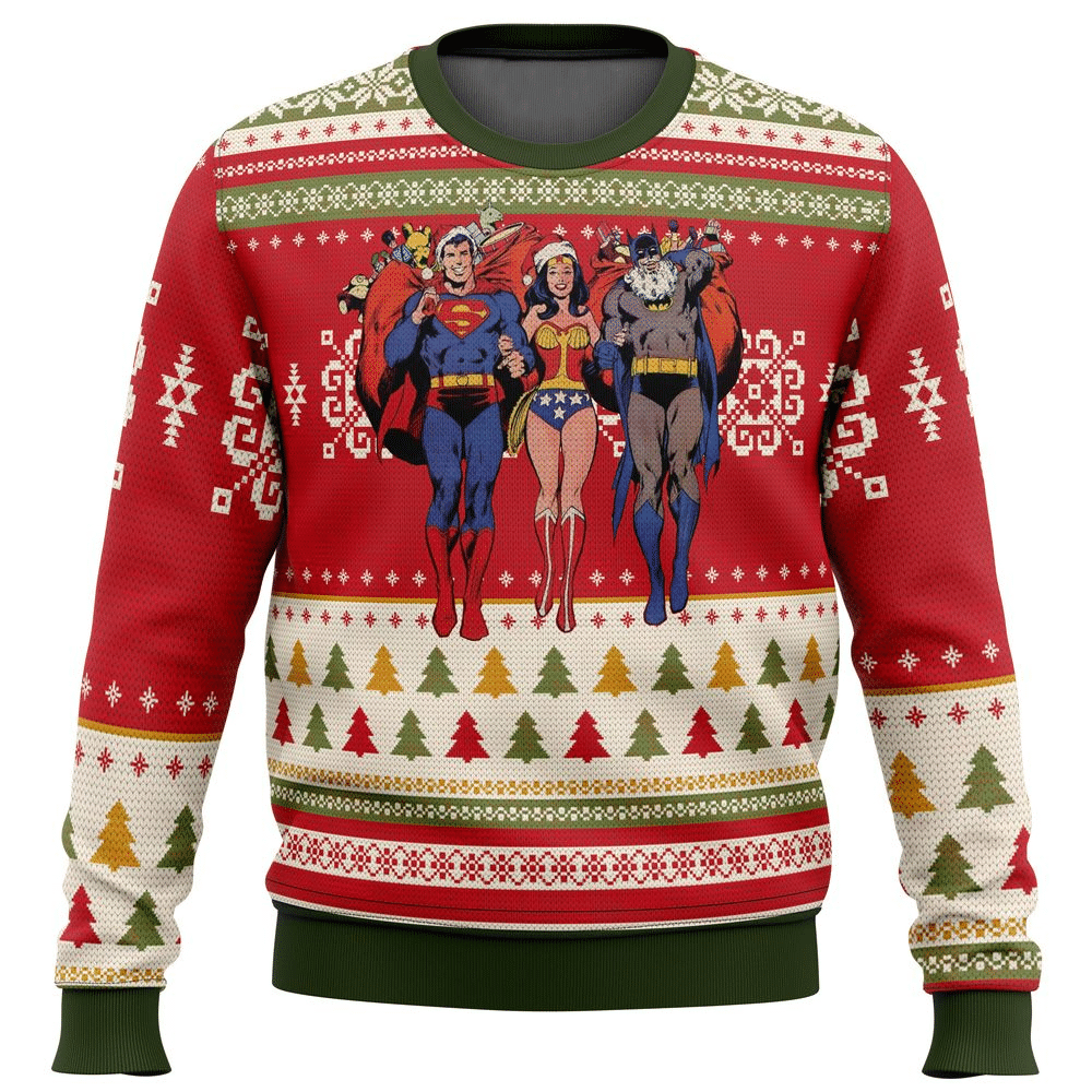 Batman Superman Wonder Woman Ugly Sweater Gifts, Batman DC Gift Fan Ugly Sweater - Chow Down Movie Store