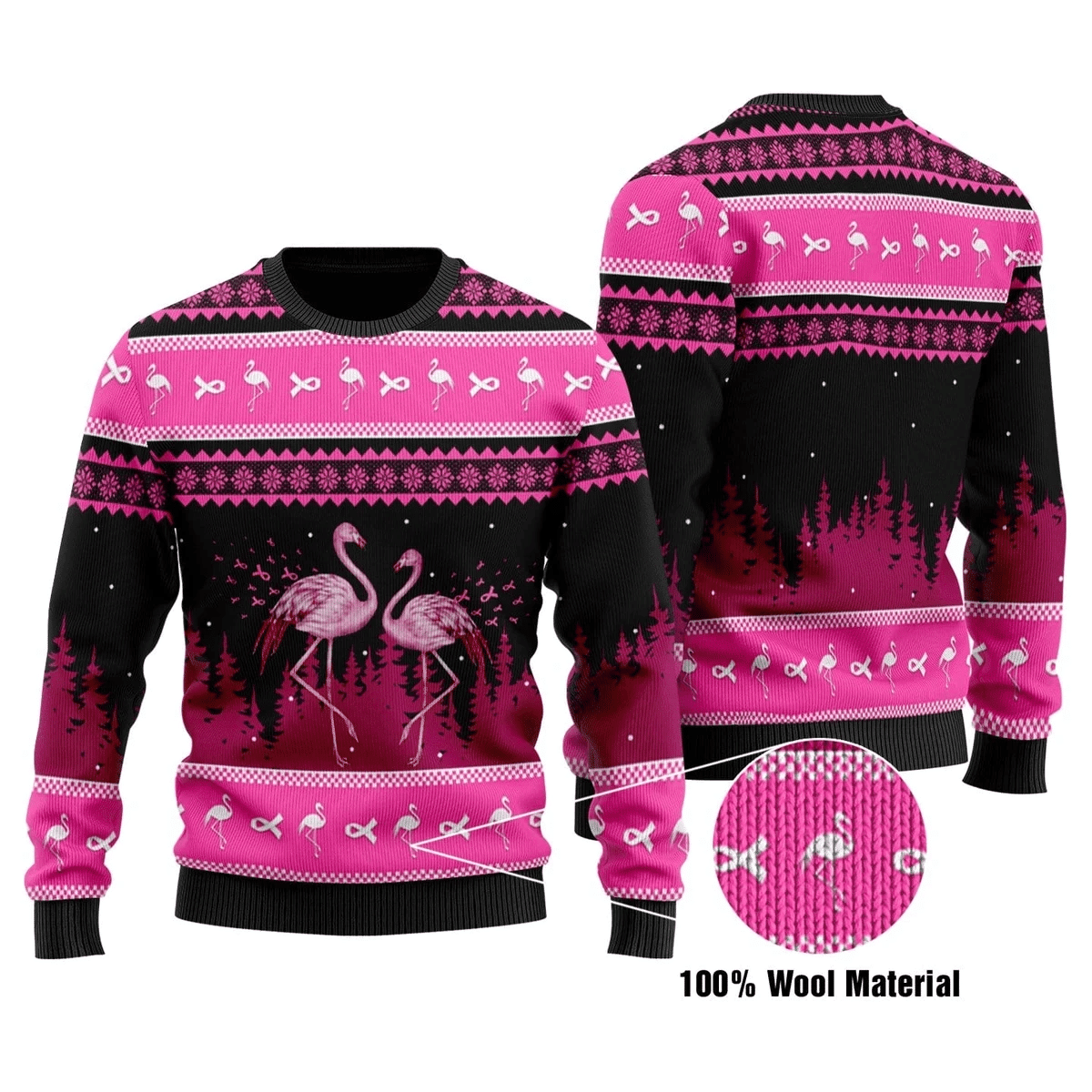 Bc Awareness Flamingo Ugly Christmas Sweater - Chow Down Movie Store