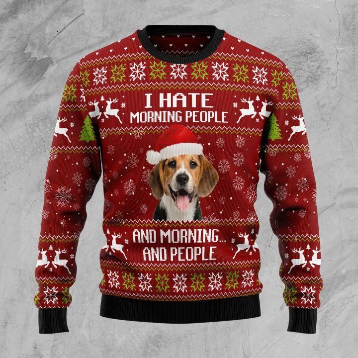 Beagle Hate Morning People Ugly Christmas Sweater US1497 - Chow Down Movie Store