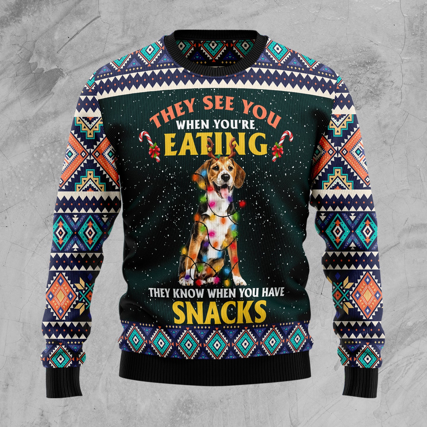 Beagle Snack Ugly Christmas Sweater - Chow Down Movie Store