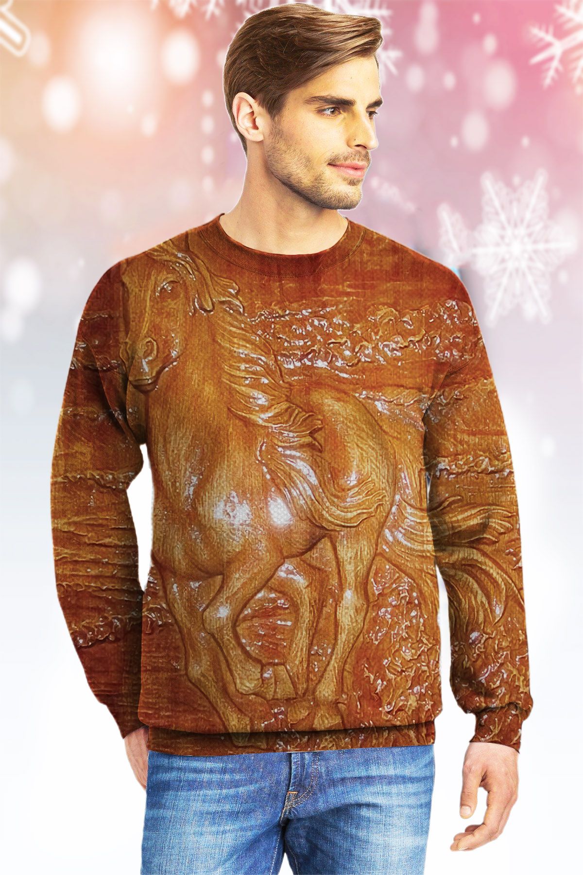 Beautiful Horse LTTLJ Ugly Christmas SweaterCrewneck Sweatshirts For Men & WomenMerry Christmas - Chow Down Movie Store