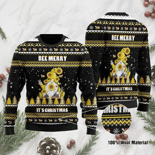 Bee Merry It's Christmas Gnome Ugly Christmas Sweater US1014 - Chow Down Movie Store