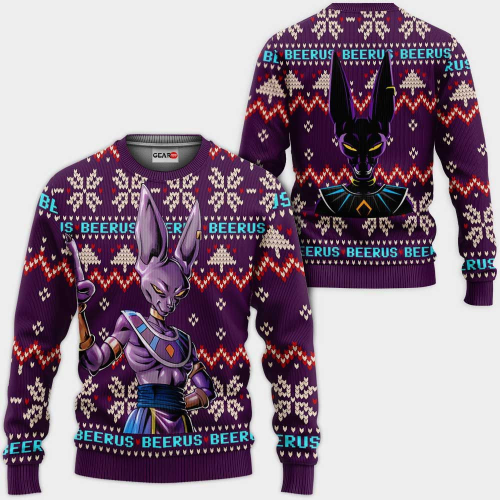 Beerus Ugly Christmas Sweater Anime Dragon Ball Xmas Gifts 1k98,Dragon Ball Anime Xmas Christmas Gift Fan - Chow Down Movie Store