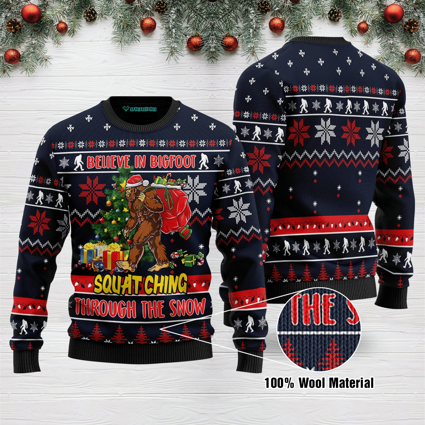 Believe In Bigfoot Ugly Christmas Sweater US3138 - Chow Down Movie Store