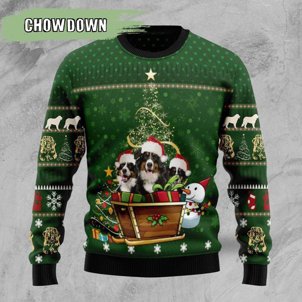 Bernese Mountain Dog Group Xmas Dog Ugly Christmas Sweater - Chow Down Movie Store