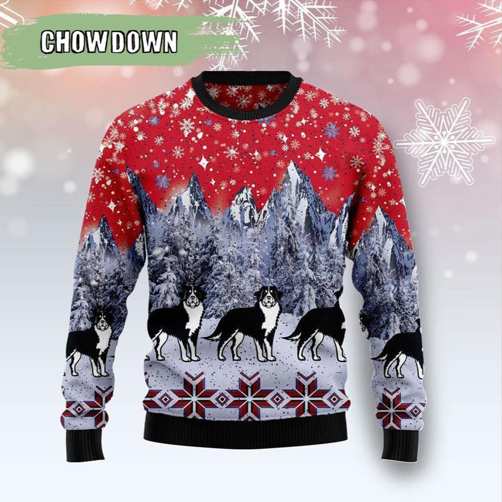 Bernese Mountain Dog Snow Dog Ugly Christmas Sweater - Chow Down Movie Store