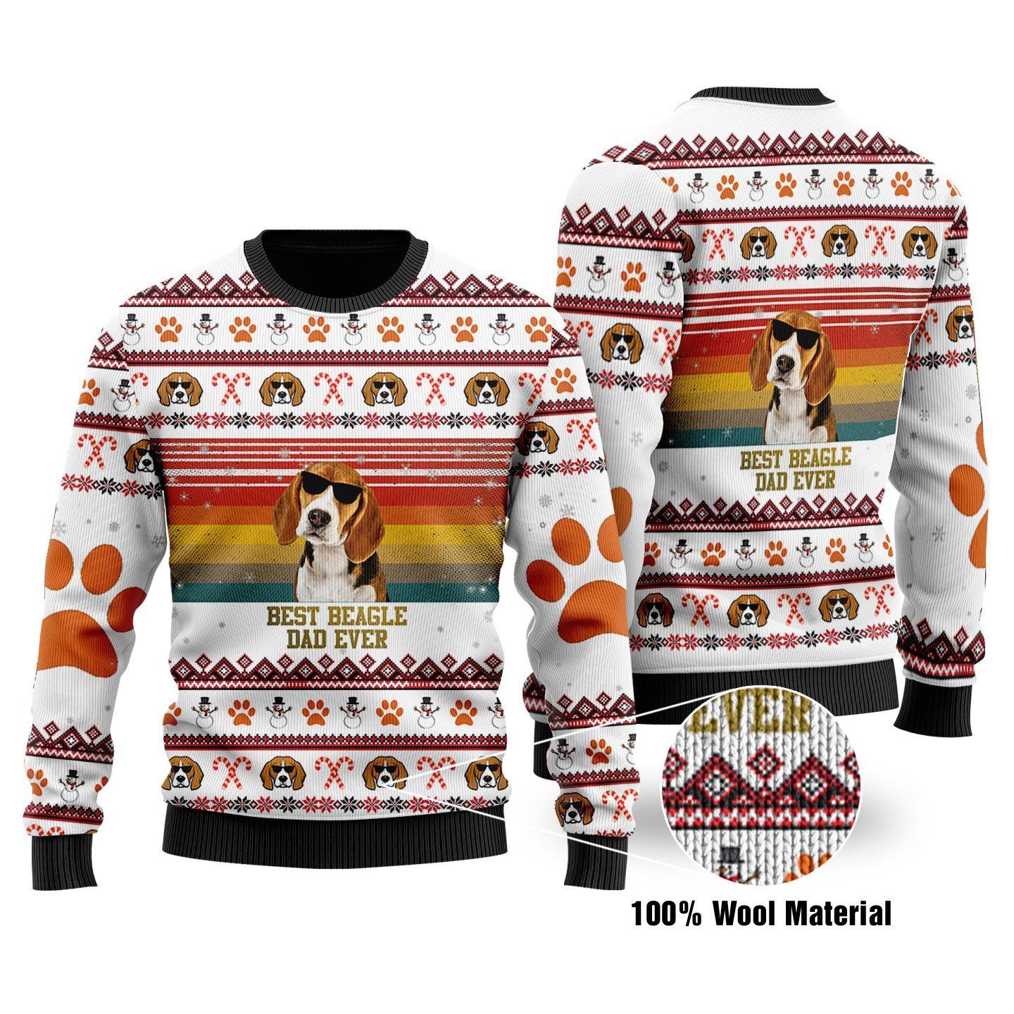 Best Beagle Dad Ever Ugly Christmas Sweater US1682 - Chow Down Movie Store