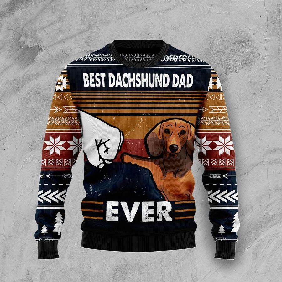 Best Dachshund Dad Ever Ugly Christmas Sweater US1776 - Chow Down Movie Store