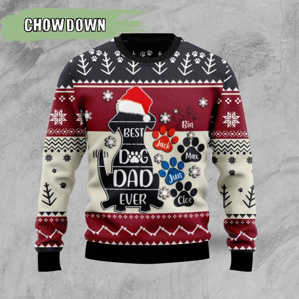 Best Dog Dad Ever Dog Ugly Christmas Sweater - Chow Down Movie Store