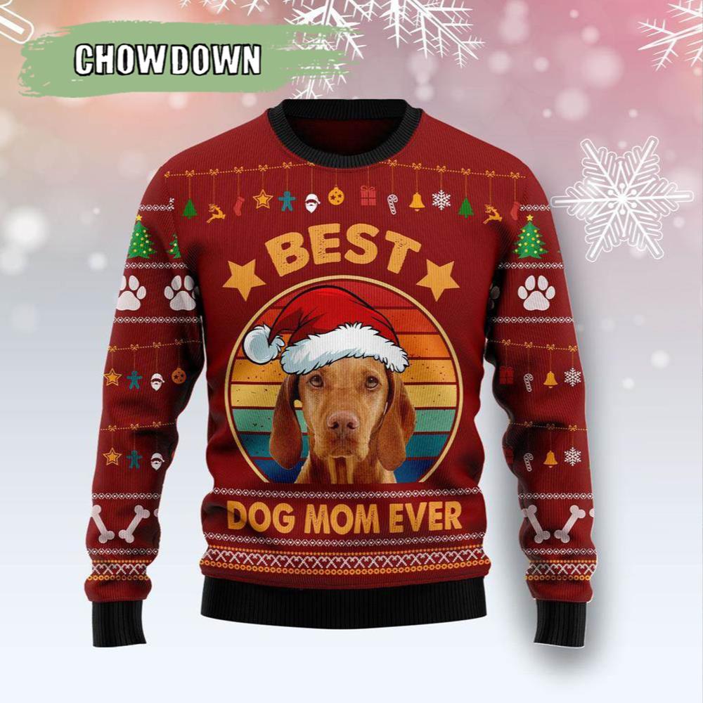 Best Dog Mom Ever Dog Ugly Christmas Sweater - Chow Down Movie Store