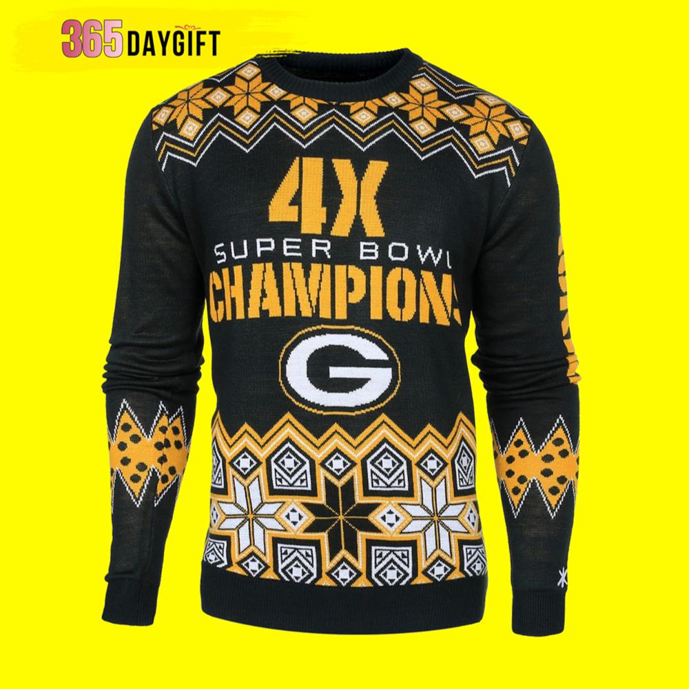 Best Green Bay Packers Ugly Christmas Sweater NFL Super Bowl Commemorative Crew Neck Sweater - Chow Down Movie Store