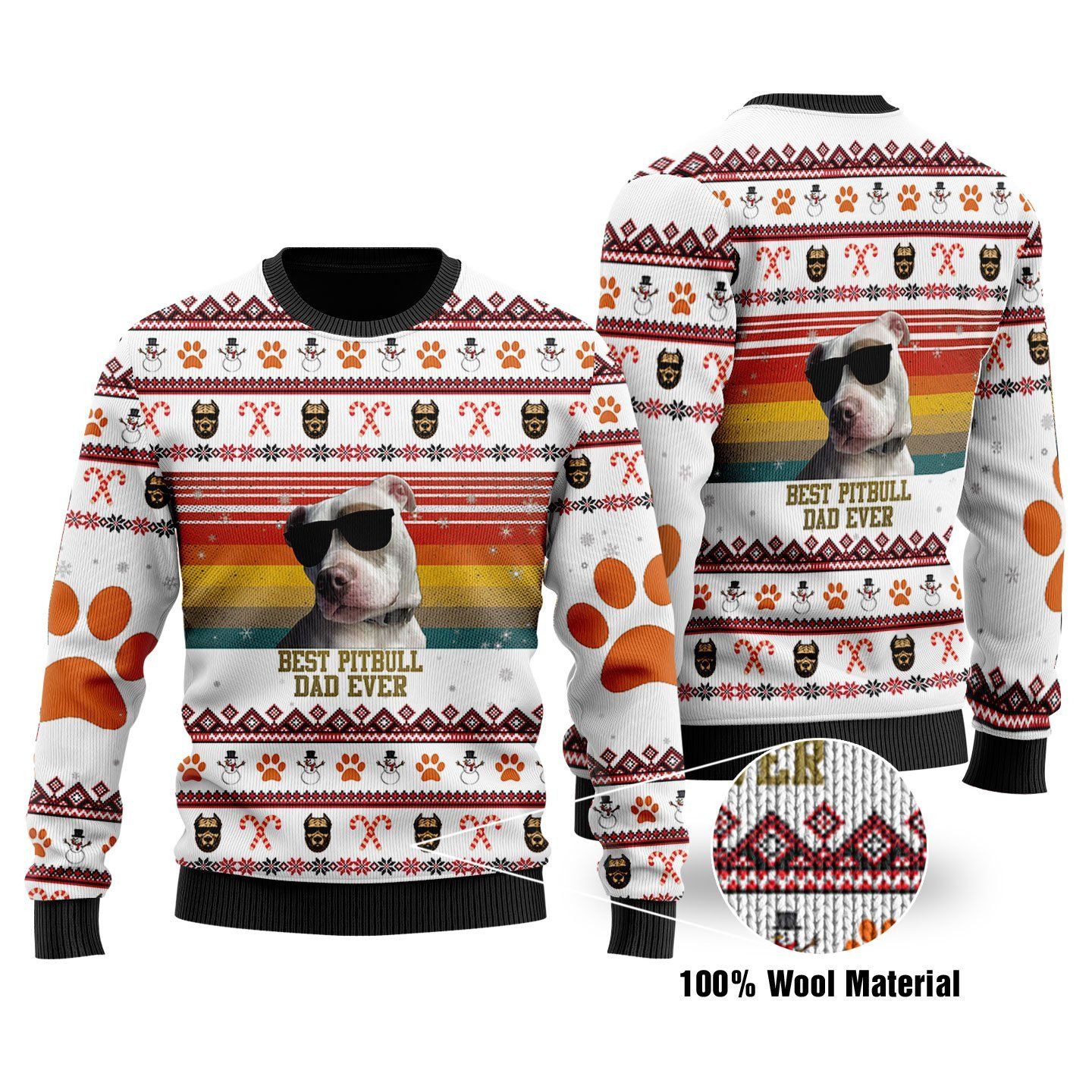 Best Pitbull Dad Ever Ugly Christmas Sweater US1731 - Chow Down Movie Store