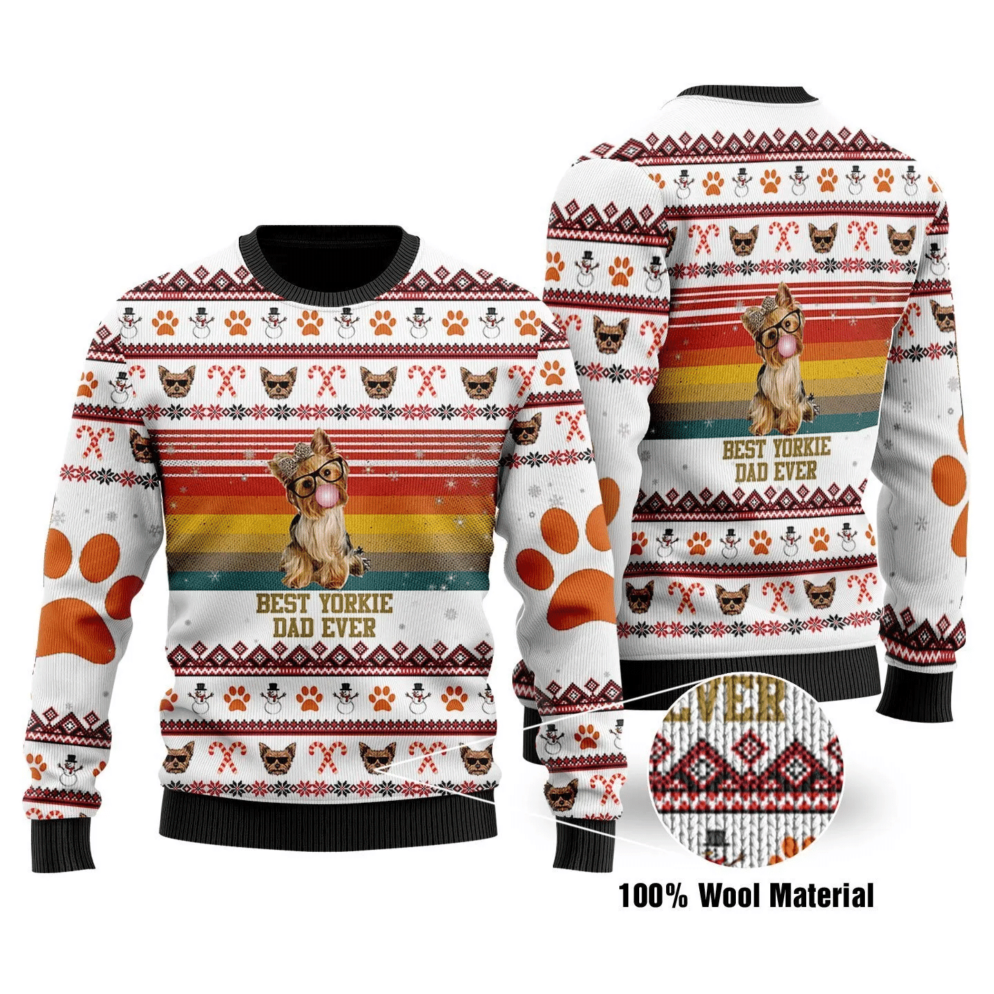 Best Yorkie Dad Ever Ugly Christmas Sweater - Chow Down Movie Store