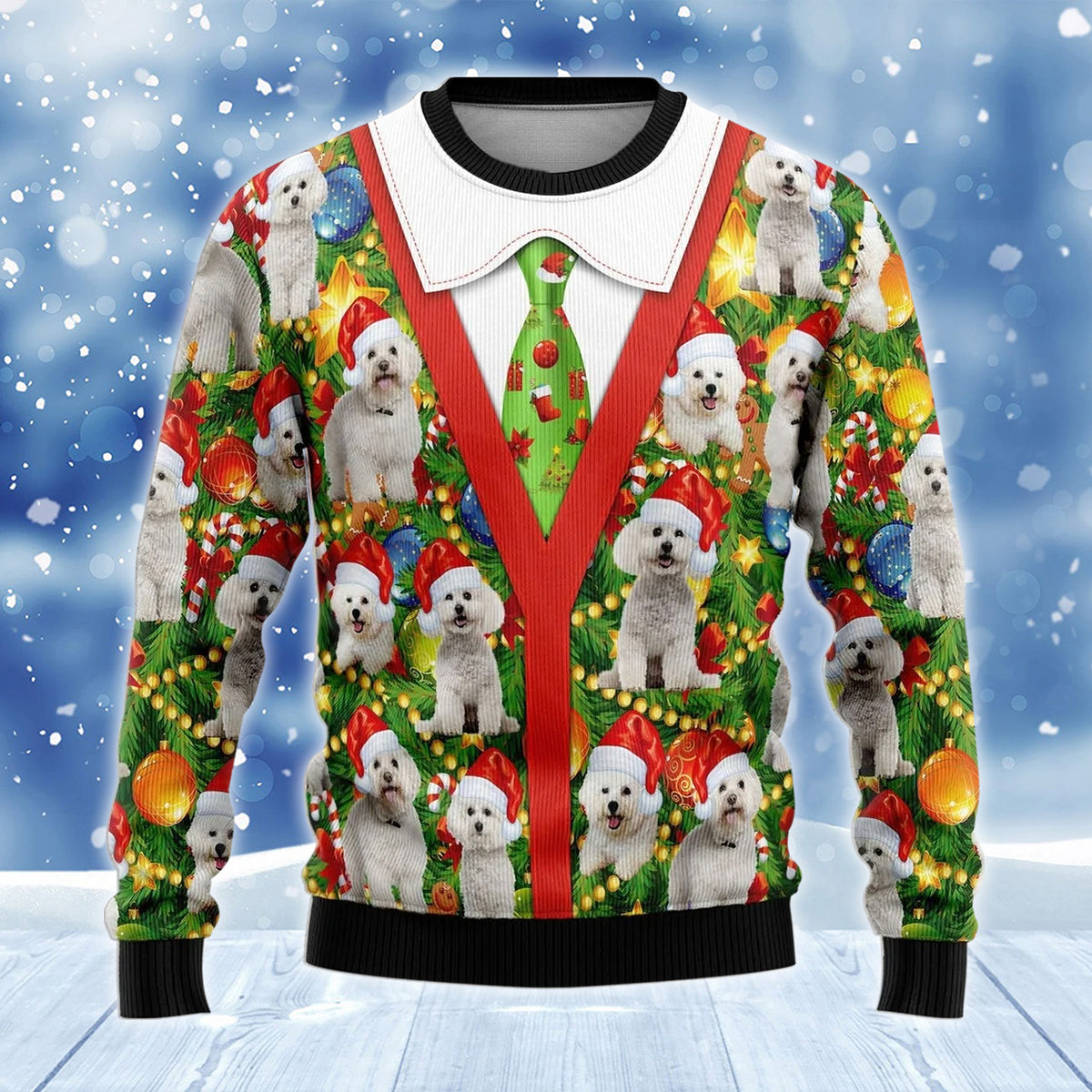 Bichon Frise Dog Xmas Ugly Sweater - Chow Down Movie Store