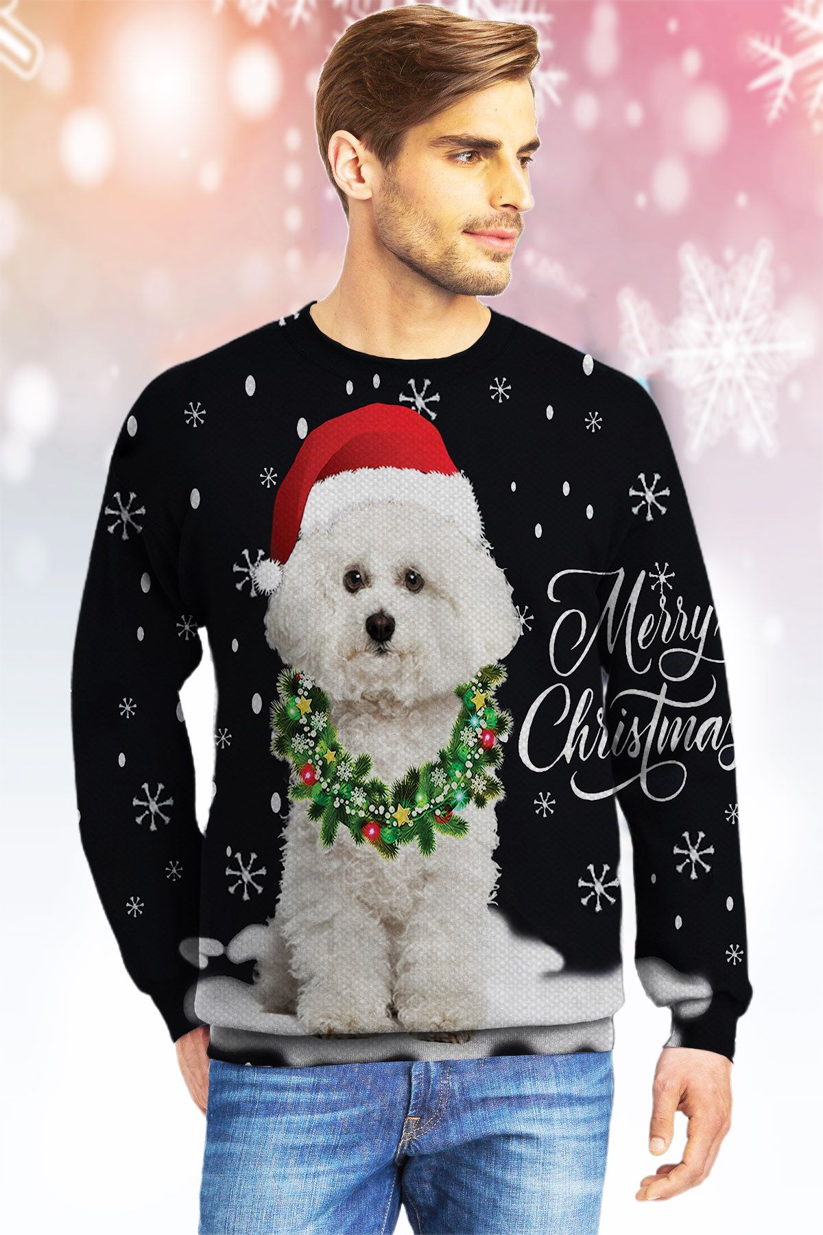 Bichon Ugly Christmas Sweater - Chow Down Movie Store