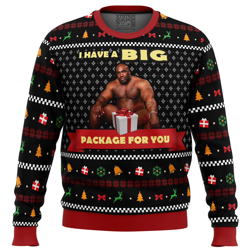 Big Package Barry Wood Meme Ugly Christmas Sweater - Chow Down Movie Store