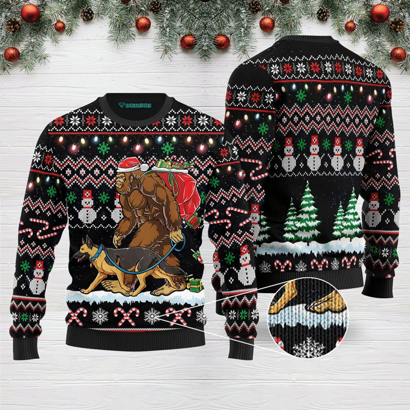 Bigfoot German Shepherd Ugly Christmas Sweater US3119 - Chow Down Movie Store