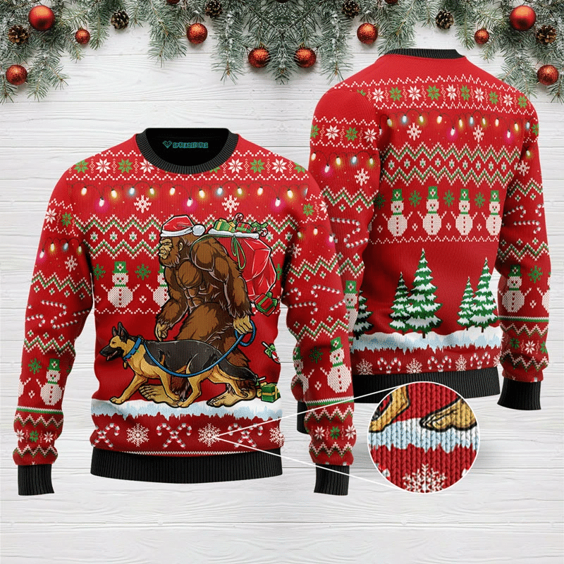 Bigfoot German Shepherd Ugly Christmas Sweater US3129 - Chow Down Movie Store