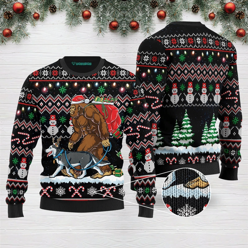 Bigfoot Huskey Ugly Christmas Sweater US3120 - Chow Down Movie Store