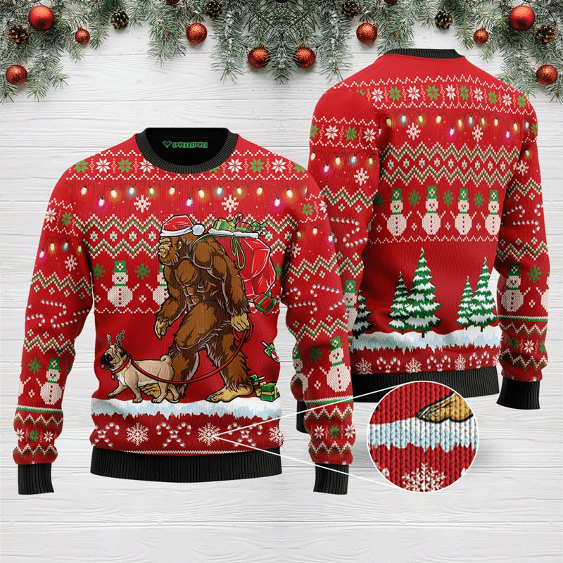 Bigfoot Pug Ugly Christmas Sweater US3122 - Chow Down Movie Store