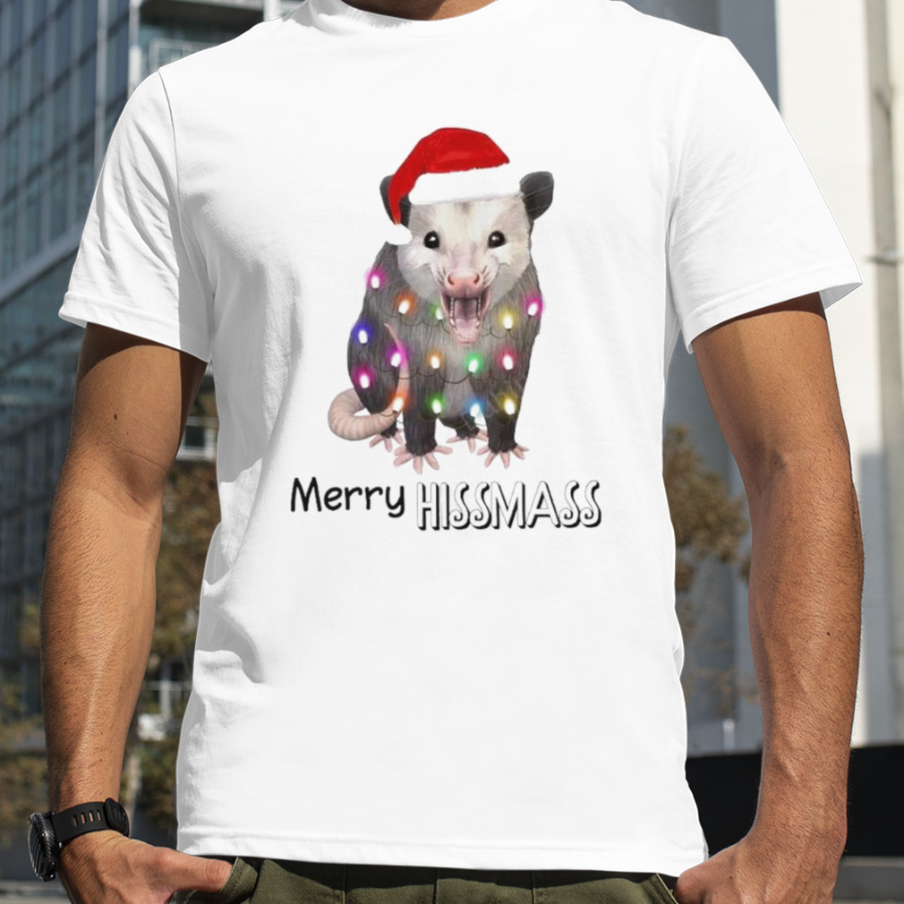 Opossum Santa hat merry Hissmas Christmas lights shirt