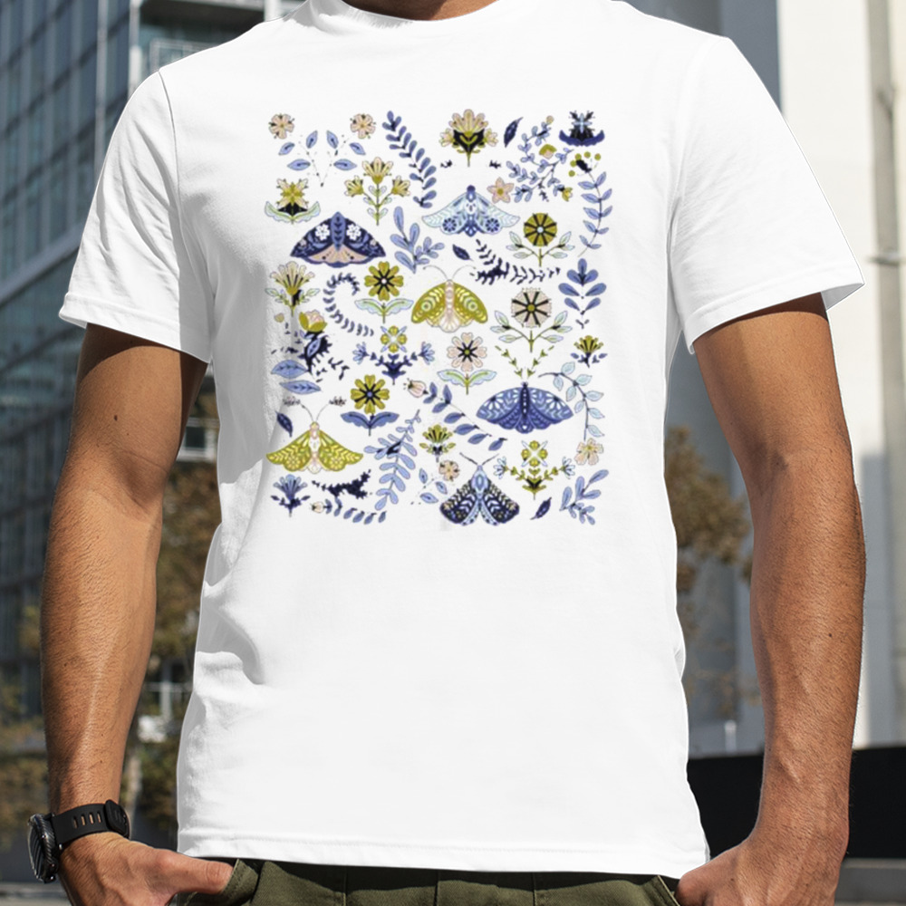 Cottagecore Blue Butterflies Flowes Scandinavian Folk Art shirt