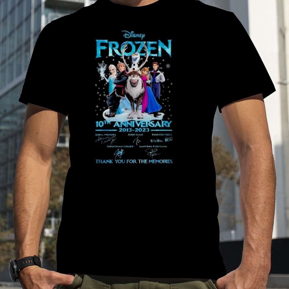 Disney Frozen 10th Anniversary 2013-2023 Thank You For The Memories Signatures T-shirt