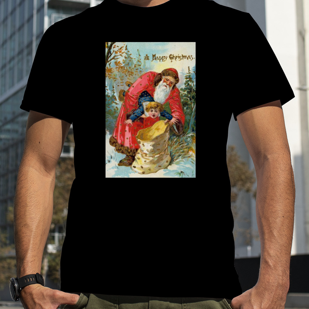 Victorian Santa Stuffing Child Into Sack Christmas Greeting shirt