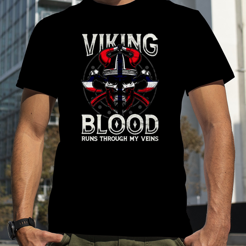 Viking Blood Norwegen Flag Skull Norwegian shirt