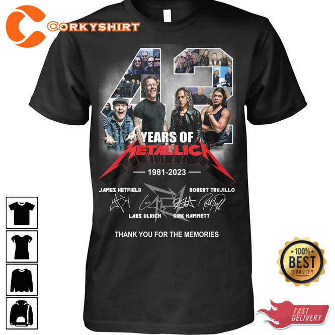 42 Years Of Metallica 1981-2023 James Robert Lars Kirk Signatures Unisex Shirt