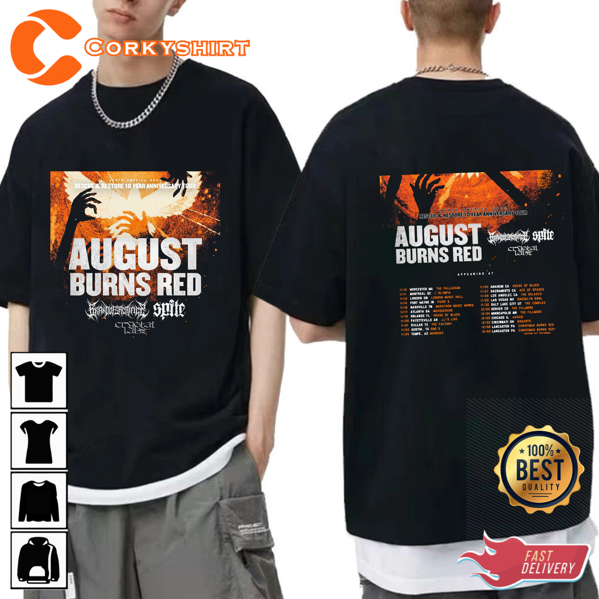 August Burns Red Rescue Restore 10 Year Anniversary Tour 2023 Concert T-Shirt