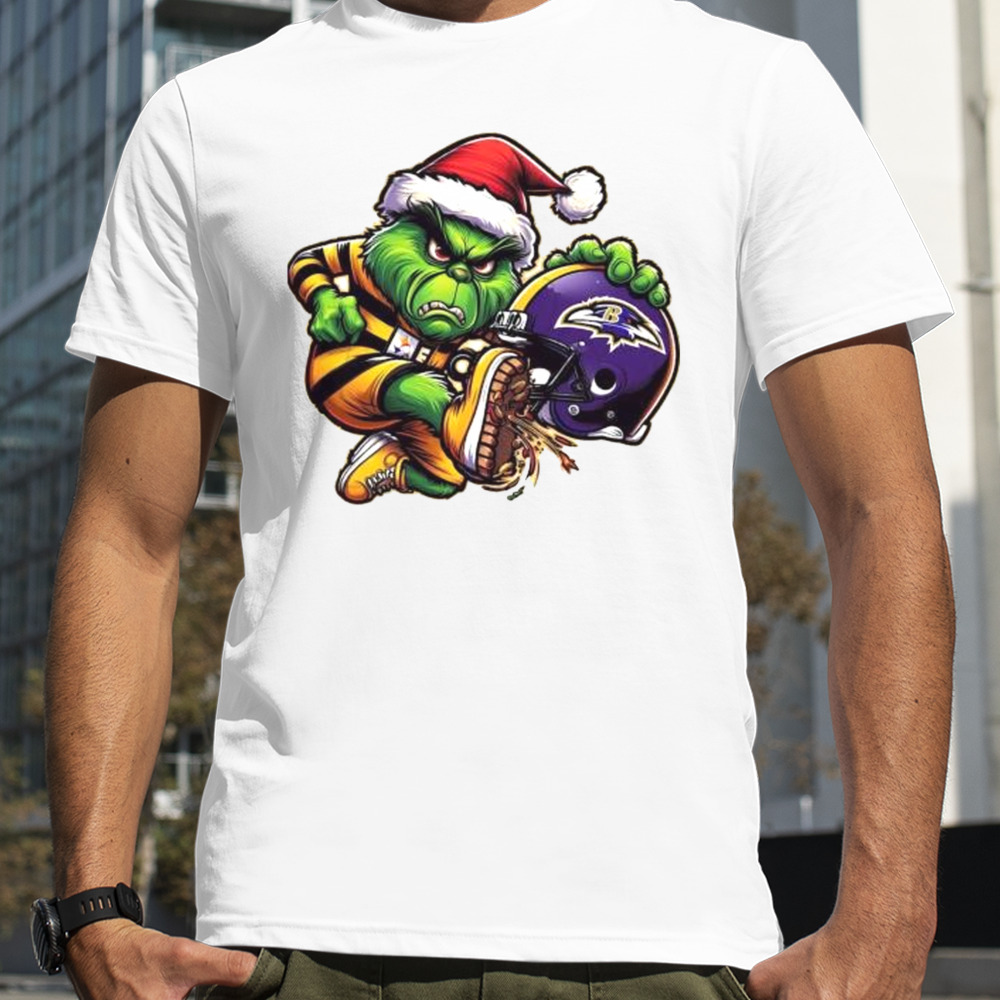 Santa Grinch Pittsburgh Steelers Shoot Baltimore Ravens Christmas Shirt