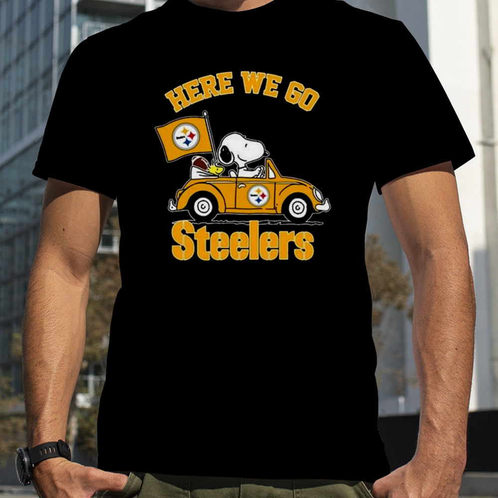 Snoopy And Woodstocks Driving Car Here We Go Pittsburgh Steelers Shirt