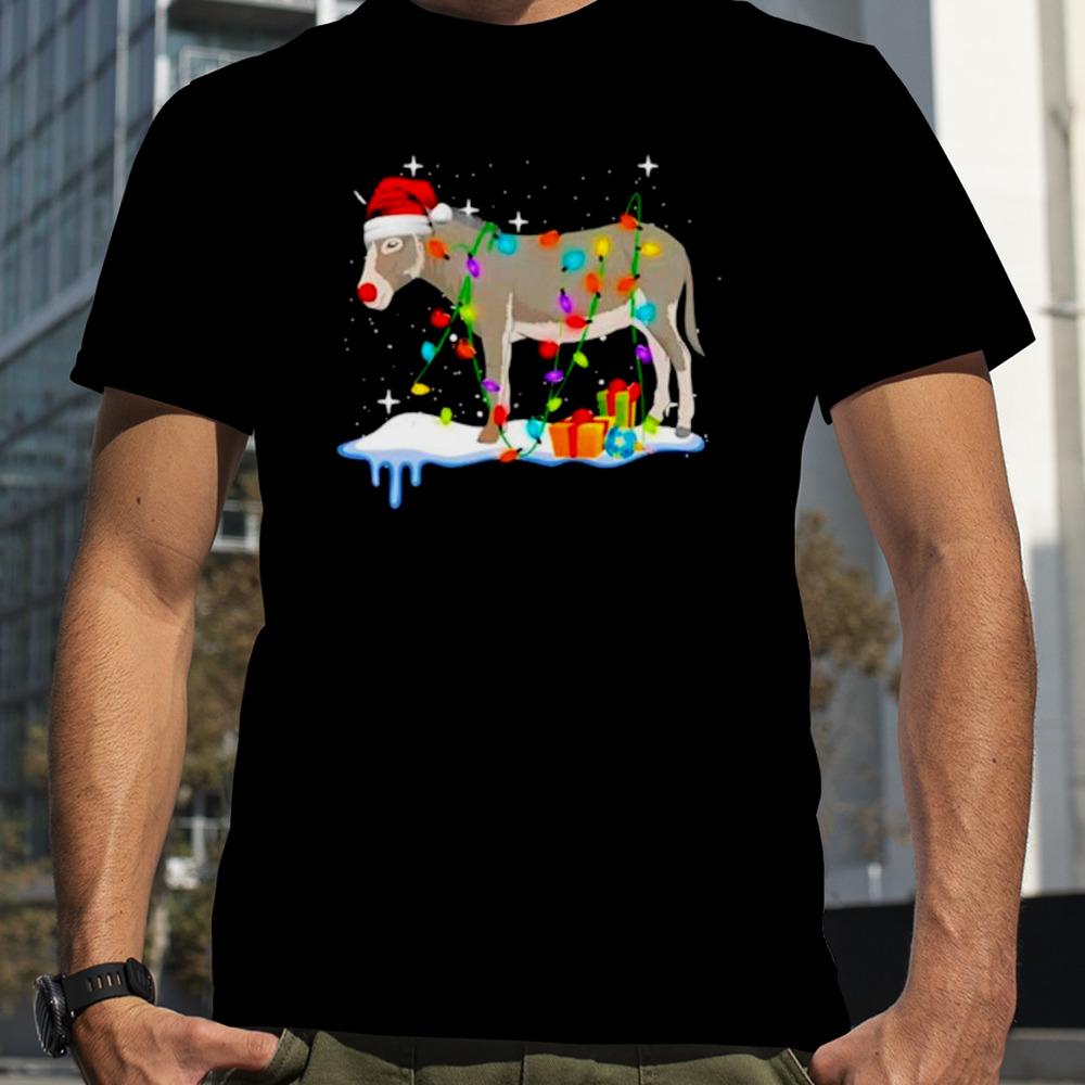 Donkey Santa hat merry Christmas lights shirt