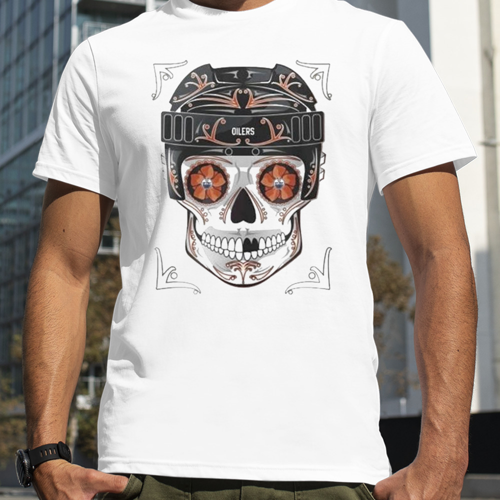 NHL Edmonton Oilers Skull Dia De Los Muertos Hockey Logo T-Shirt