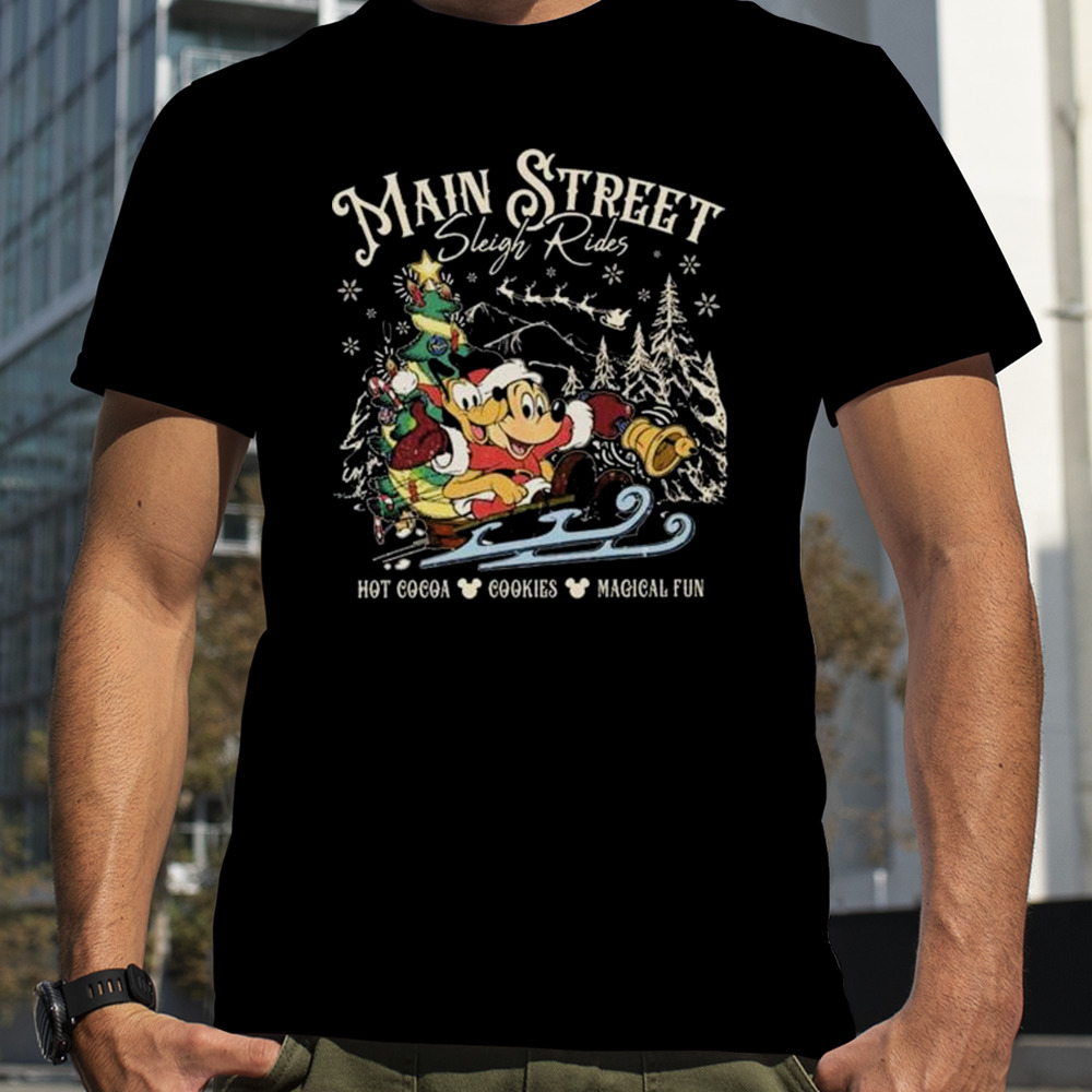 Retro Main Street Sleigh Rides Merry Christmas T-Shirt