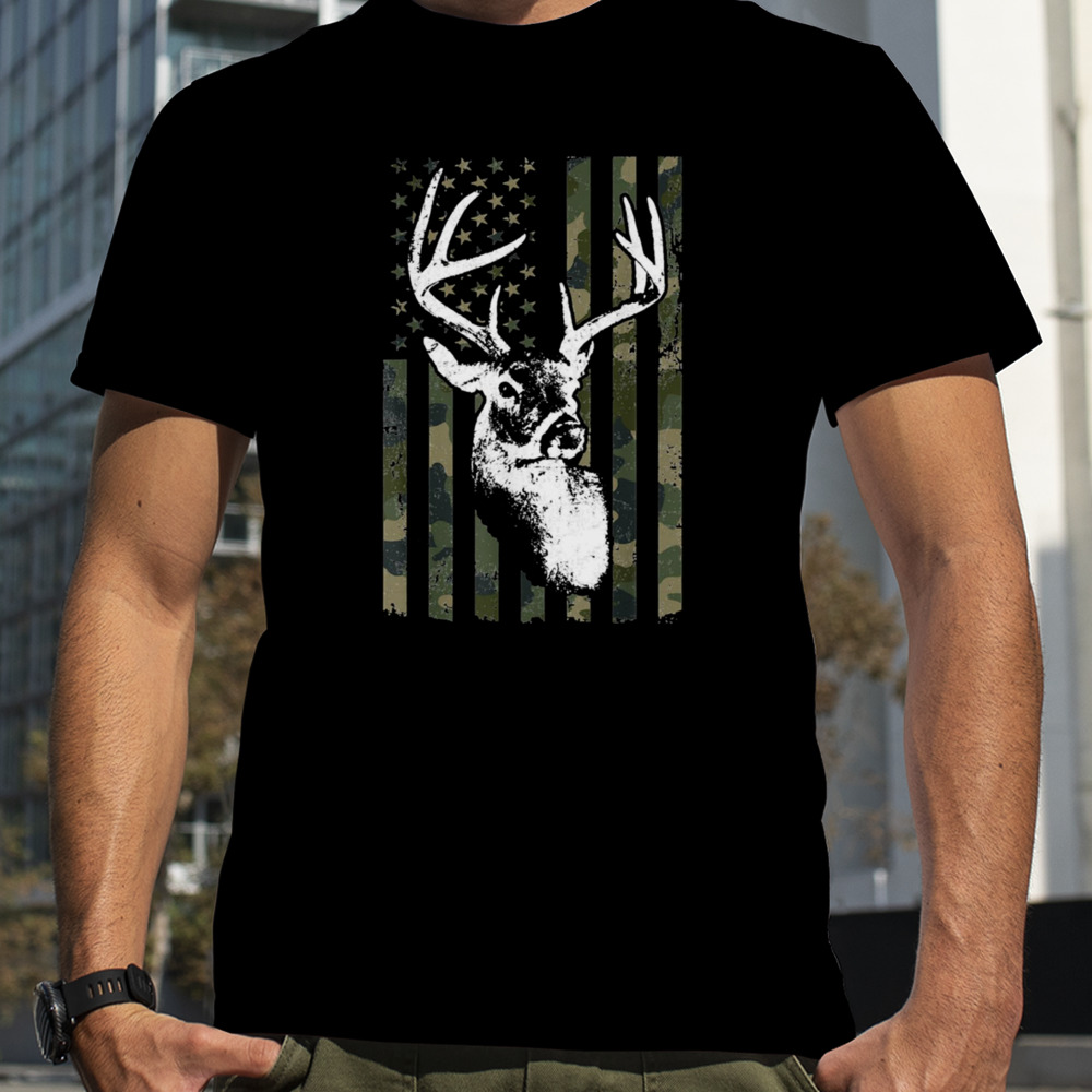 Buck Deer Hunting American Camouflage USA Flag shirt