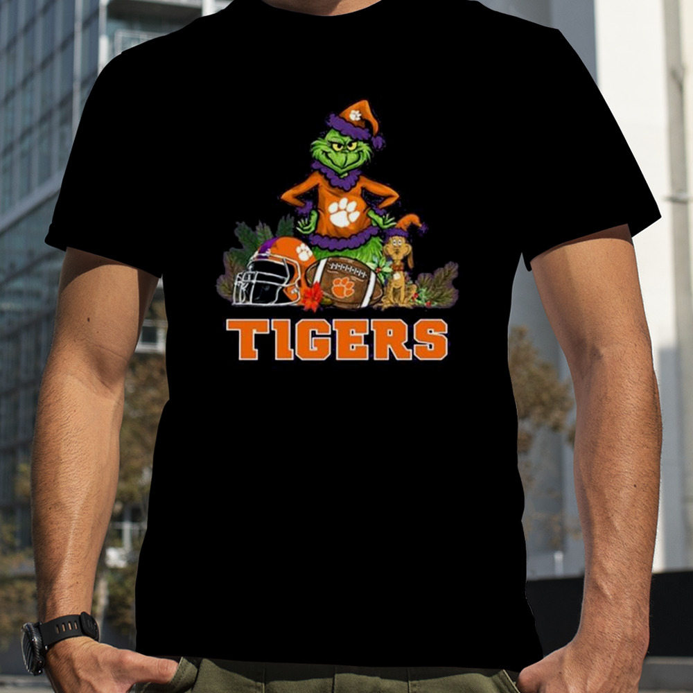 Clemson Tigers Santa Grinch And Dog Merry Christmas T-Shirt